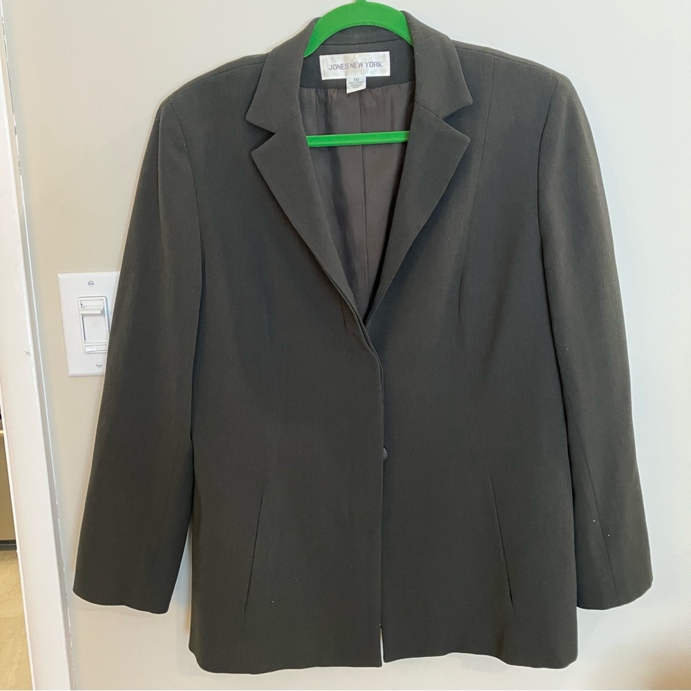 Classic Jones NewYork Women's Gray BlazerVintage Hidden buttons Basic